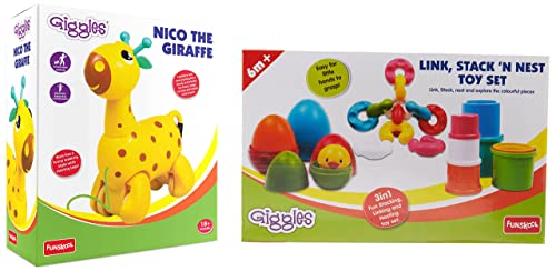 Image of Giggles - Nico The Giraffe & Giggles - Link Stack N Nest Toy Set, Multicolour 3 in 1