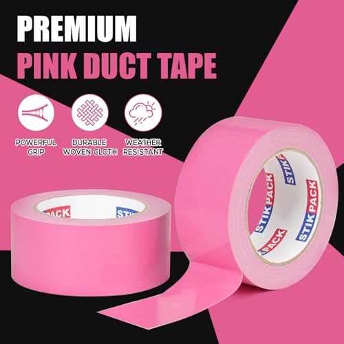 Image of 2 Rolls Pink Duct Tape, Heavy Duty Strong Industrial Colored Duct Tape 9mil x 2inch x 25yds Flexible, No Residue, Waterproof and Tear by Hand, Multi-Use for Indoor & Outdoor Repairs