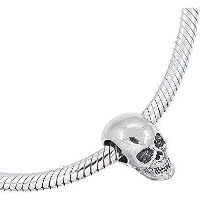 egemmall 1PC Sterling Silver Skull Charm Bead Fit All European Charm Bracelet