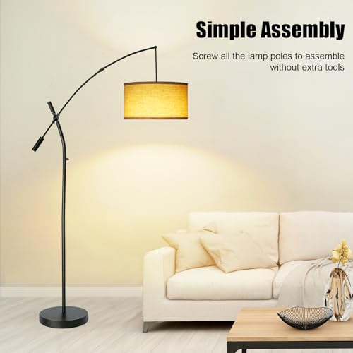 Feathmoo 17559-FD13 Arc Floor Lamp For Living Room, Modern Adjustable Swing Arm Floor Tall Lamp Traditional Standing Lamps For Bedroom, Overhanging Linen Drum Shade Vintage Floor Sofa Lamps thumb #5