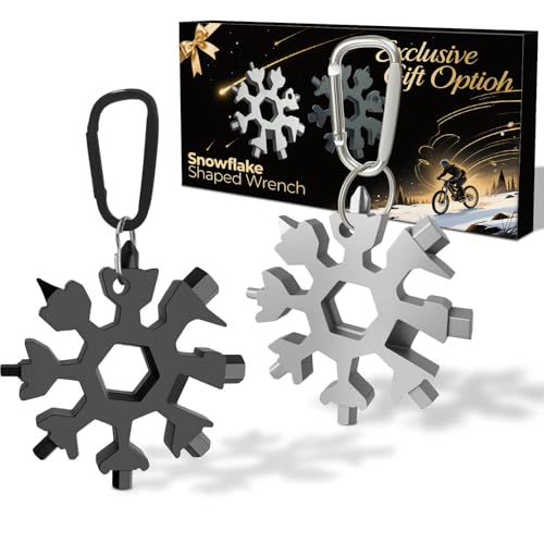 Stocking Stuffers for Men 2025 - Snowflake Multi Tool 2 Pack, Christmas Gifts for Him - Stainless Steel Multitool with Carabiner & Wrench,White Elephant Gifts for Coworkers, Adults (Silver+Black)