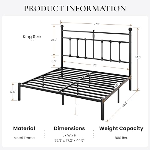 Image of SHA CERLIN King Size Metal Platform Bed Frame with Victorian Vintage Headboard /Under Bed Storage /No Box Spring Needed /Easy Assembly /Noise Free /Mattress Foundation /Black