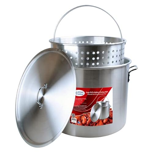 Alpine Cuisine AI15960 Krebse-Topf, Aluminium, 84 Qt, 3-teiliges Set mit Korb Cover