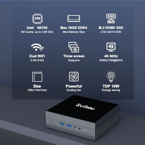 Image of Win 11 Pro Mini Computer Intel N5105(up to 2.9 GHz) DDR4 16GB RAM 512GB SSD Mini PC 4M Smart Cache Support Dual-Band WiFi /4K@60Hz Output /Type-C /USB 3.0 /HDMI /LAN （16+512GB）