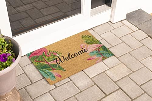 Storm Stopper – Doormat Flamingo Duo All Weather Heavy Duty Mat 100% Natural Coir Face Non-Slip Outdoor Home Décor Absorbent, Fade Resistant & Pet Friendly 18” x 28”