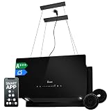 KKT KOLBE A+++ CUBE60FB - Cappa aspirante 60 cm, 684 cbm/h, 9 livelli | Smart WiFi App WiFi | Cappa isola sospesa | Montaggio a soffitto | Nero | Vetro | Illuminazione a LED | Ricarica automatica