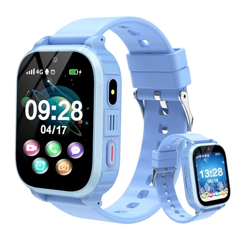4G Reloj Inteligente Niño, Smartwatch Niños GPS y Llamadas, SOS, Vídeo/Voz Chat, Modo Clase, Calendario, Videollamada, Despertador, Juegos, IP68 Reloj Inteligente Niños Regalo de Cumpleaños de Navidad
