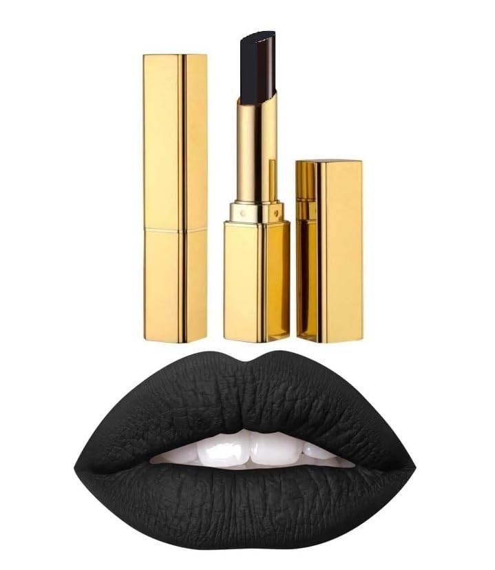 Image of Waterproof black color lipstick creamy matte finish | Long lasting