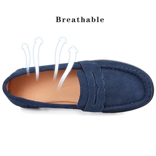 Image of Ruiatoo Women's Slip-On Platform Loafers Suede Wedge Mocs Low-Top Lightweight Casual Office, Travel, Daily Walking Shoes