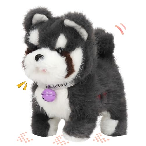 Hopearl Walking Dog Repeat What You Said Interactive Electronic Pet Plush Bark Puppy Toy Animated Singing Speaking Glowing Walking Gift for Toddlers Birthday, Gray, 7''