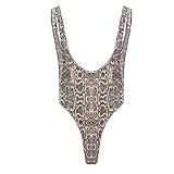 ABAFIP Men's Deep U Neck High Cut Dance Leotard Bodysuit Backless Solid Color/Snakeskin One Piece Wrestling Singlet Thong Jockstraps Activewear Brown Serpentine Medium