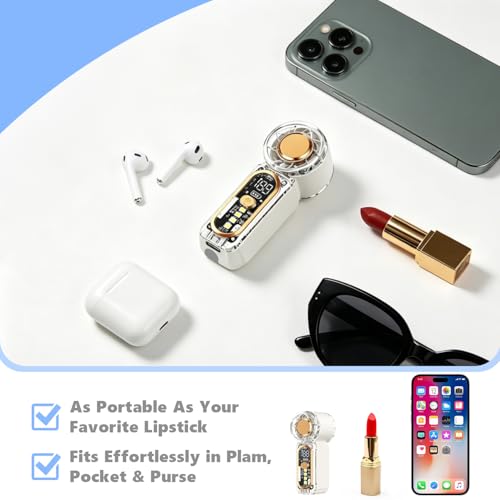 Image of Portable Handheld Mini Fan, Hand Held fans with 1-100 Speeds & Digital Display, 22000RPM Turbo Pocket Fan, USB-C Rechargeable Personal Small Fan with Emergency LED Light for Travel, Makeup, White