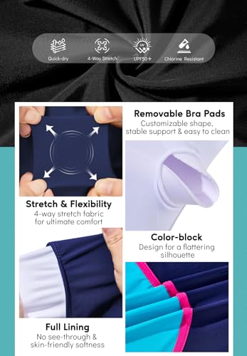 Zando One Piece Swimsuit Women Athletic Boyleg Swimsuits for Women Racerback Bathing Suit with Shorts for Water Aerobics