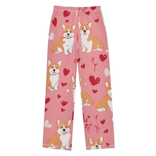 Corgi Dogs Sweet Love Boys Long Pants Soft Trousers Elastic Waist Kids Lounge Bottoms with Pockets S-XL