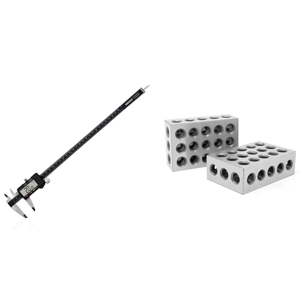 NEIKO 01409A 12” Electronic Digital Caliper | Extra Large Display & Wen 10423 3 x 2 x 1-Inch Steel-Hardened Precision 123 Blocks, Two Pack