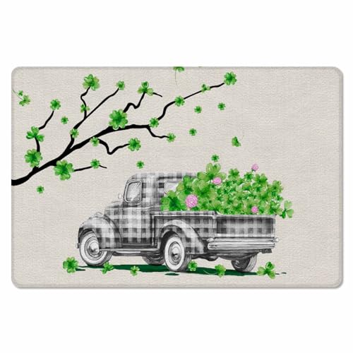 Buffalo Plaid Truck Kitchen Bath Door Mat Cushioned Runner Rug,Washable Welcome Floor Sink Antifatigue Mat,Waterproof & Non-Slip Comfort Standing Doormat,Retro St. Patrick's Day Tree Branch 18