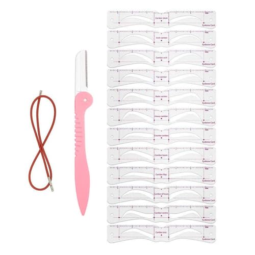 Beauty - Cejas | Juego de 12 plantillas para cejas | 12 diseños con banda elástica y recortador para principiantes, herramienta de maquillaje reutilizable para bricolaje, color morado y rosa, estable
