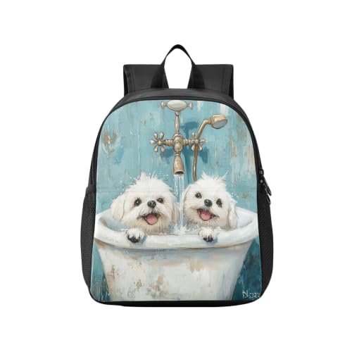KLL Mochila de camping para niños, estilo kawaii, perros malteses, bañera vintage