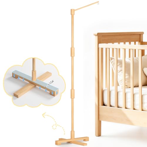Image of FEISIKE Baby Crib Mobile Arm, 57.4 Inch Mobile Arm for Crib Wooden Nursery Decor Hanger,Holder for DIY Mobile Baby Girl Boy,Hanging Attachment Set Upgrade Floor Stand