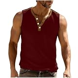 Générique Debardeur Homme Tee Shirt sans Manche Débardeurs Maillot de Corps Hauts Couleur Unie Vêtements avec Boutons Vêtement Musculation Haut Respirant Habit Vin 3XL