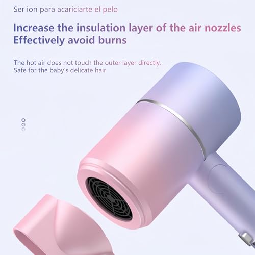 YOZTRS Foldable Ionic Hair Dryer with Diffuser, 800W Fast Drying Blow Dryer, 38000 RPM, Lightweight, Pink Blue, for Home & Travel (Pink Blue) — view 4