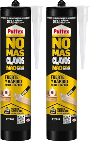 Pattex No Más Clavos Original, adhesivo de montaje resistente, pegamento extrafuerte para madera, metal y más, adhesivo blanco instantáneo, 1 cartucho x 370 g (Paquete de 2)