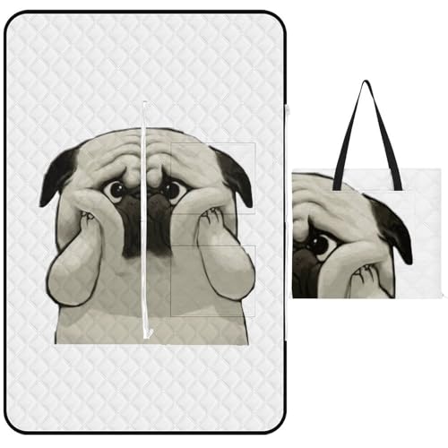 パグ 犬 ピクニックマット ピクニックシート キャンプマット レジャーシート ハンドバッグ 多機能 厚手 大判 軽量 防水 防湿 折りたたみ式 収納便利 携帯便利 ピクニック 150*200cm 1-6人用
