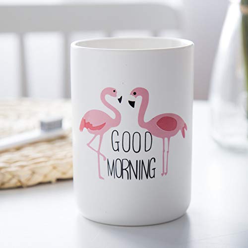 YOURNELO Simple Flamingo Ceramics Bathroom Accessories Toothbrush Holder&Tumbler (White)