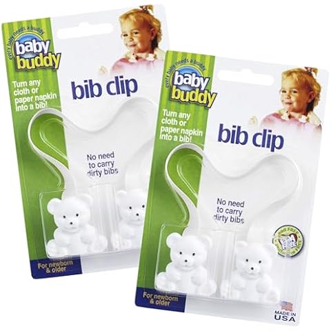 Baby Buddy Bib Clip, Newborn Must Have and Travel Essential, Turn any Cloth, Towel, or Napkin into a Bib for Feeding or Teething, White, 2 Pack Cover