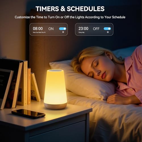 Auxmir Smart Nachttischlampe Nachtlicht Touch Dimmbar RGBICWW, WLAN Tischlampe APP Steuerung von Alexa Google Assistant, LED Stilllicht Kinder 100+ Modi mit Timer für Deko Schlafzimmer, Netzbetrieben