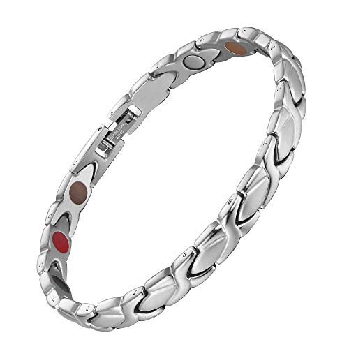 38 Elegant Titanium Magnetic Bracelet for Women Germanium and Magnetic Functions with Free Link Removal Tool (Silver)
