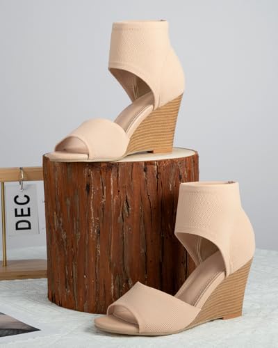 Image of Peep Toe Heels for Women Sexy 3 Inches Stiletto Heeled Sandals for Women Open Toe Wide Stretchy Knit Heel Sandal Booties Slip On Comfortable Dressy Shoes for Prom, Party and Work