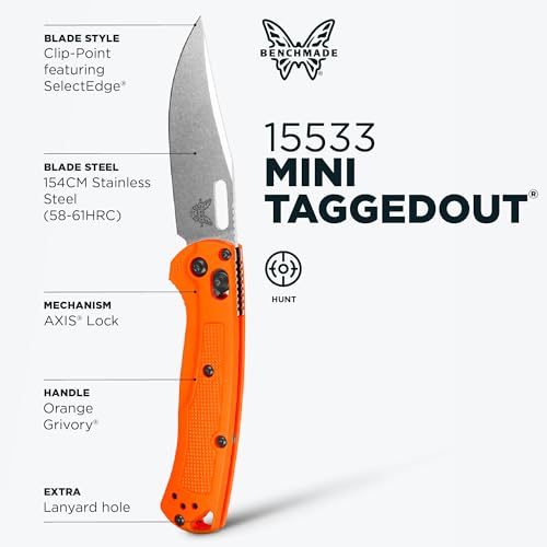 Benchmade - Mini Taggedout Folding Hunting Knife with Orange Grivory Handle (15533) - Image 2