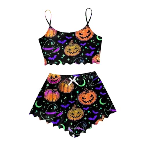 Image of Halloween Costume Halloween Cartoon Print Pajama Shorts Set (Multicolour, L)