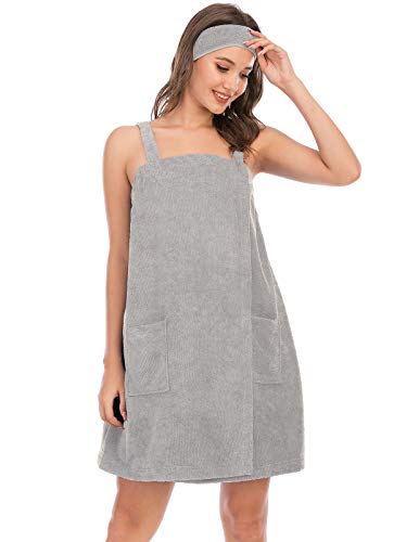 Image of Veseacky Women Bath Wrap Towel for Womens Shower with Pocket Adjustable Spa Robe & Facial Headband