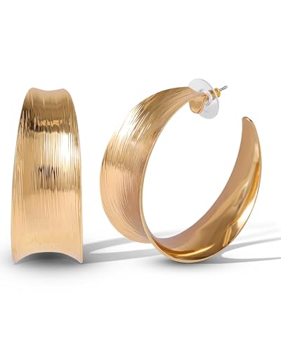 Jessica Simpson Flat Hoop Earrings for Women, Gold-Tone Hoops Medium