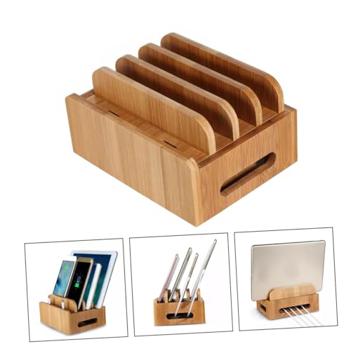 Support de charge bois tablette et téléphone station rangement maison beige - 3