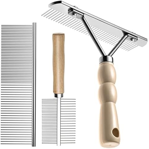 Undercoat Rake for Dogs, 3 Pack Pet Grooming Brush Set Long Tooth Rake Brush & Double-Sided Teech Comb & Stainless Steel Shedding Comb, Long Haired Pet Grooming Tool Set for Horse Large Dog Cat Cover