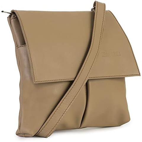 LiaTalia Womens Cross-Body Handbag - 100% Real Soft Italian Leather - Crossbody Messenger Shoulder Bag - HAZEL [Khaki] Cover
