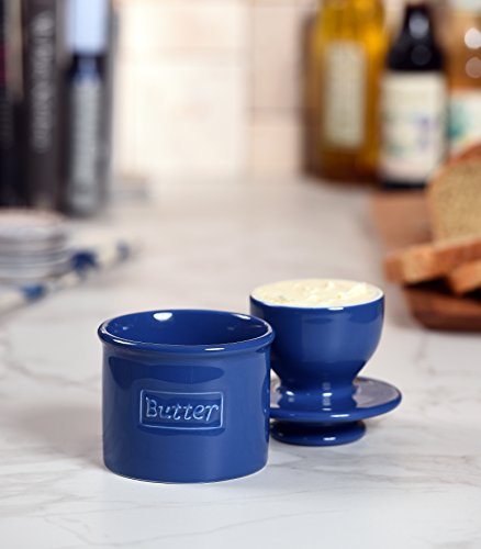 Butter Bell - The Original Butter Bell Crock by L. Tremain, French Ceramic Butter Dish, Café Retro Collection, Royal Blue - Thumbnail 3