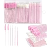 DONGYUNAI 200pcs Disposable Mascara Wands Lip Applicator Makeup Brush Sets, 50 Eyelash Brush 50 Lipstick Wands 100 Micro Brushes with Box for Eyebrow Extension Makeup Kits Pink