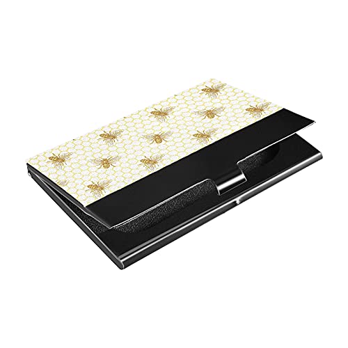senya Honey Bee Business Card Holder for Men Women,Business Card Case Slim Design Pocket Card Holders Name Card Holder Box Credit Card Carrier Stainless Steel