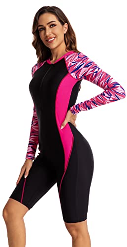 FEOYA Women’s Long Sleeve One Piece Swimsuit Boyleg Dive Skin Rashguard Printed Surfing Bathing Suit3