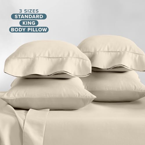 Image of Bare Home Microfiber Bulk Pillow Cases - King Set of 4 - Cooling Pillowcases - Double Brushed - Sand Pillowcases 4 Pack - Easy Care (King - 4 Pack, Sand)
