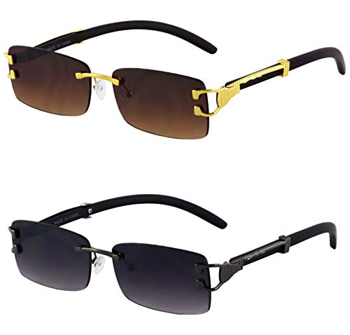 Flawless - Mens Fashion Gold Stylish Glasses Clear Lens Rectangular Retro Rimless Tinted Sunglasses for Women