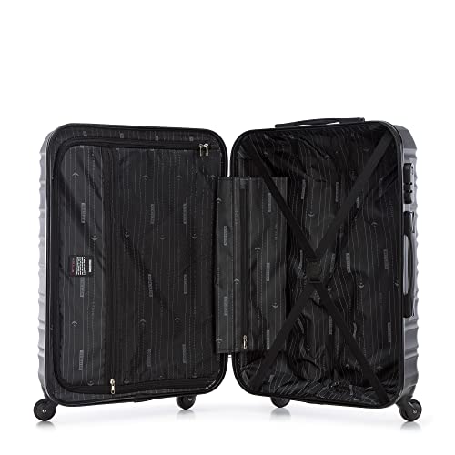 WITTCHEN Reisekoffer Rollkoffer Trolley Mittlerer Koffer Reisekoffer Hartschale aus ABS Mittelgroßkoffer mit 4 Spinner-Rollen Zahlenschloss Groove Line Größe M schwarz Lufthansa/Eurowings/Ryanair