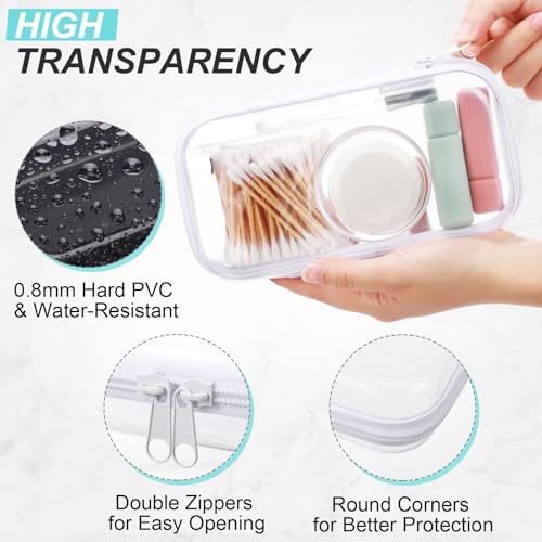 Hoolerry 3 Pcs Clear Hard Zipper Case Plastic Pouch Transparent Hard Case Clear Makeup Bag Portable Travel Organizer Bin for Cosmetics, Building Blocks, Puzzles(White,S)3