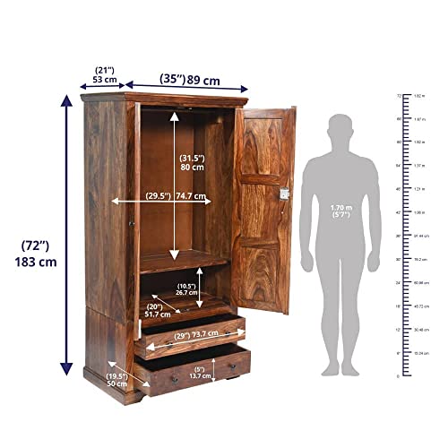 Image of Wakefit Wardrobe | 1 Year Warranty | Solid Wood Almirah, Cupboard for Clothes Storage | 2 Door, 2 Drawers | Chenille - Dark Brown