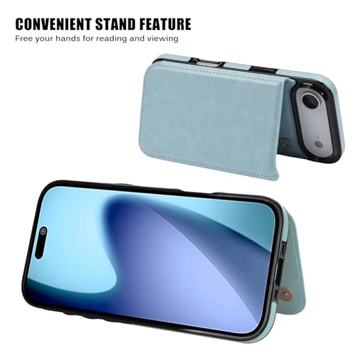 Étui portefeuille iPhone 17 Air抗震防摔 Bleu glacier avec protège-écran