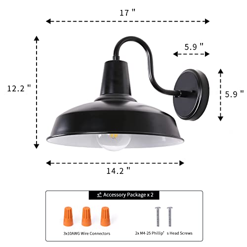 Goalplus 14.2In. Outdoor Barn Light Gooseneck Light Fixture With Wall Mount, Black Exterior Large Wall Light With White Interior, Industrail Farmhouse Wall Sconce For Porch, 1 Pack, Lm2204-Bk #TOP6